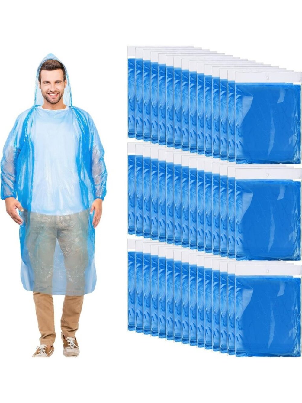 Bulk Disposable Rain Ponchos for Adults - 100 Pack with Hood, Waterproof